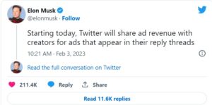 Twitter to start sharing advert revenue with content creators, Elon Musk says